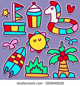kawaii doodle cartoon summer designs for wallpaper, stickers, coloring books, pins, emblems, logos and more