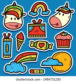 kawaii doodle cartoon unicorn sticker design