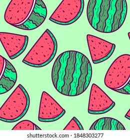 dibujos animados de kawaii dibujos animados de sandía diseños de patrones para pegatinas, fondos, fondos de escritorio, ropa, decoración y más 