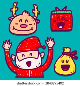 kawaii doodle christmas cartoon designs  for coloring, backgrounds, stickers, logos, icons and more 