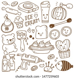 Kawaii doodle collection line art, suitable for coloring
