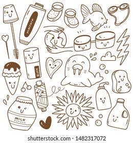 Kawaii doodle collection line art, suitable for coloring
