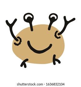 Kawaii doodle crab clipart. Hand drawn naive shellfish wildlife. Sealife crustacean with claws cute illustraiton in flat color. isolated creature, aquatic, invertbebrate. Vector EPS 10. 