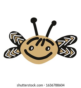 Kawaii doodle honey bee clipart. Hand drawn naive pollinator insect. Antenna wildlife beekeeping cute illustration in flat color. Isolated honeycome, pollen, nature. Vector EPS 10. 