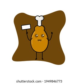 kawaii doodle illustration, cartoon character, vector cartoon, fried chicken, carrying a blackboard