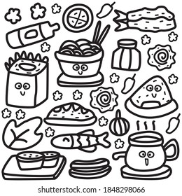 kawaii doodle japanese food cartoon designs  for coloring, backgrounds, stickers, logos, icons and more 