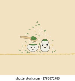 Kawaii doodle matcha green tea very cute. Can use for print, template, fabric, presentation, textile, banner, poster, wallpaper, digital art, sticker