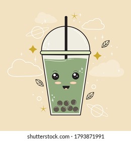 Kawaii doodle matcha green tea very cute. Can use for print, template, fabric, presentation, textile, banner, poster, wallpaper, digital art, sticker