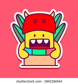 kawaii doodle monster sticker design illustration