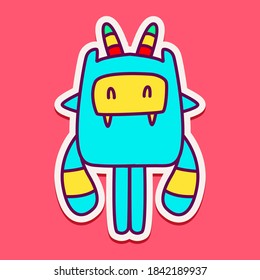 kawaii doodle monster sticker design illustration