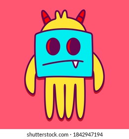 kawaii doodle monster sticker design illustration
