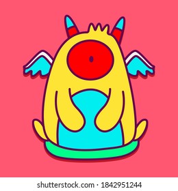 kawaii doodle monster sticker design illustration