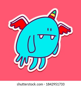 kawaii doodle monster sticker design illustration