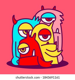 kawaii doodle monster sticker design illustration