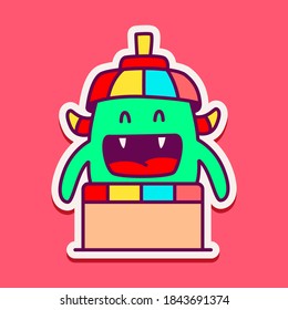 kawaii doodle monster sticker design illustration