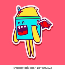 kawaii doodle monster sticker design illustration