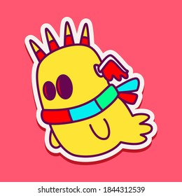 kawaii doodle monster sticker design illustration