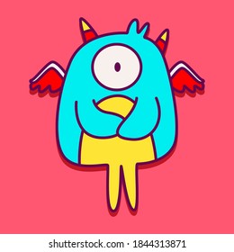 kawaii doodle monster sticker design illustration