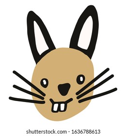Kawaii doodle pet rabbit clipart. Hand drawn fluffy pet rodent. Easter bunny animal cute illustration in flat color. Isolated naive, kids, tail, jump, ear. Vector EPS 10. 