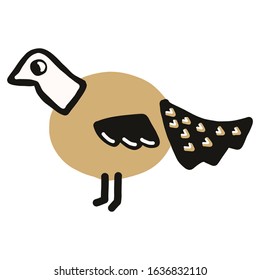 Kawaii doodle pheasant clipart. Hand drawn naive ring-necked game bird. Phasianus gamebird plumage cute illustration in flat color. Isolated nature, ornithology. Vector EPS 10. 