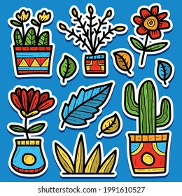 kawaii doodle plant sticker designs for stickers, logos, wallpapers, coloring books and more