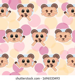 kawaii doodle rams seamless pattern on beige background, cute domestic sheep animals, lovely cartoon drawing pets, editable vector illustration for kids decoration, fabric, textile, paper