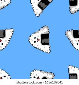 Kawaii Doodle Rice Balls Pattern, Seamless Pattern, Vector Illustration EPS 10.
