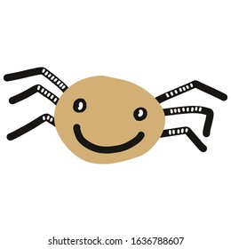 Kawaii doodle spider clipart. Hand drawn naive creepy spiderweb. Scary halloween tarantula cute illustration in flat color. Isolated web, widow, poisonous, arthropod. Vector EPS 10. 