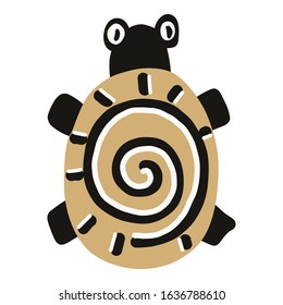 Kawaii doodle turtle clipart. Hand drawn naive marine life carapace. Endangered sea life amphibian cute illustration in flat color. Isolated reptile, wildlife, undersea. Vector EPS 10. 