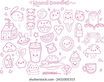 Kawaii Doodle Vectorial Illustration Set (Lineart)