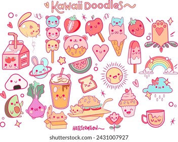 Kawaii Doodles Coloured Vectorial Illustration