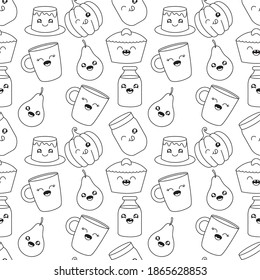 kawaii dooo seamless pattern over white background, line style, vector illustration