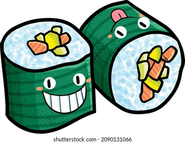 Kawaii duo dark green sushi characters
