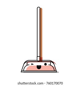 kawaii dustpan with wooden stick in colorful watercolor silhouette