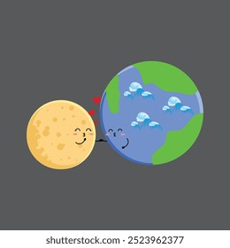 projeto de ilustração de vetor da terra e da lua kawaii. Eps. 10.
