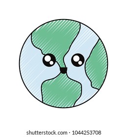 kawaii earth planet icon 
