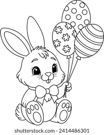 Kawaii Easter Bunny with balloons coloring page 