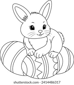Kawaii Easter Bunny with easter eggs coloring page 