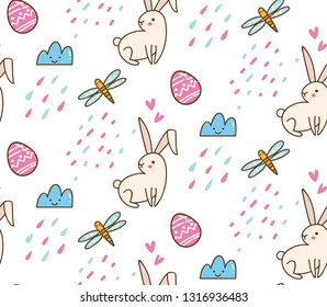 Kawaii easter bunny seamless background 