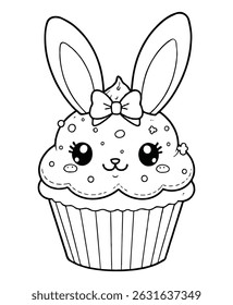 Página para colorear de Kawaii Easter Cupcake with Bunny