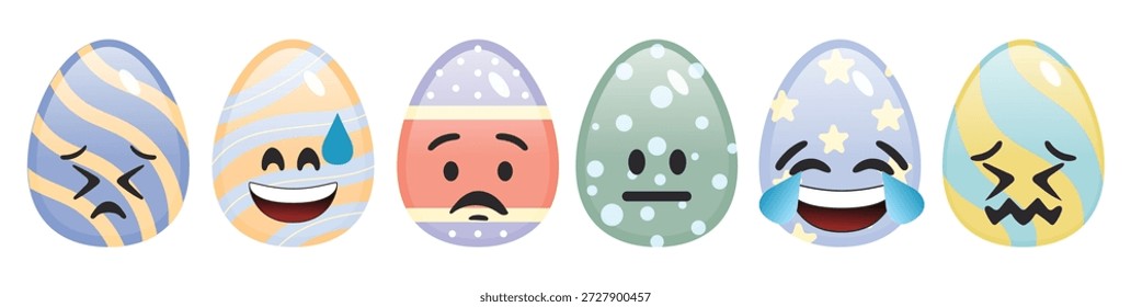 Pegatinas de huevo de Pascua kawaii con expresiones faciales adormiladas y juguetonas