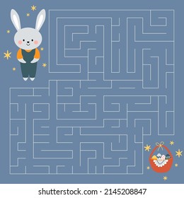 kawaii easter maze for kids with a bunny and an easter egg basket.