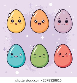 Kawaii Easter Sunday eggs expression design bundle