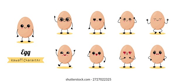Kawaii Egg Character Set With Different Emotions