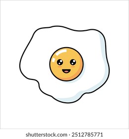 Ícone do vetor de ovo kawaii. Ilustração minimalista do lado ensolarado acima ovo de galinha frito com rosto sorridente na gema.