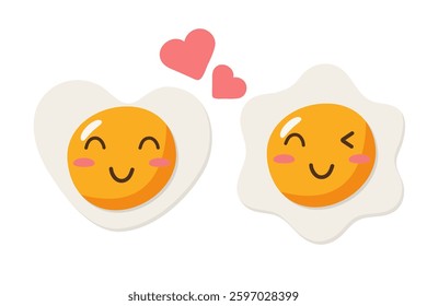 Kawaii eggs illustration. Breakfast concept. Vector illustration. Isolated on white background. Flat design.