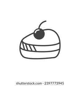 Kawaii element of set in black line design. The whimsical beauty of cake with this kawaii image, adorned with a cute black outline is perfect for cooking projects. Vector illustration.