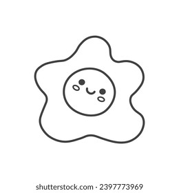 Kawaii element of set in black line design. Cute vibes of kawaii style in this fried egg illustration, where a black outline adds an extra layer of adorableness. Vector illustration.