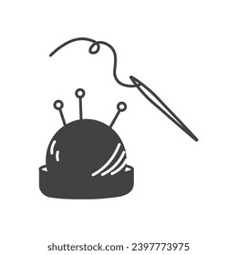 Kawaii element of set in black line design. The cuteness of the kawaii design in this knitting kit is accented with a black outline for added charm. Vector illustration.