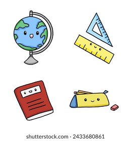 kawaii elements illustration for back to school